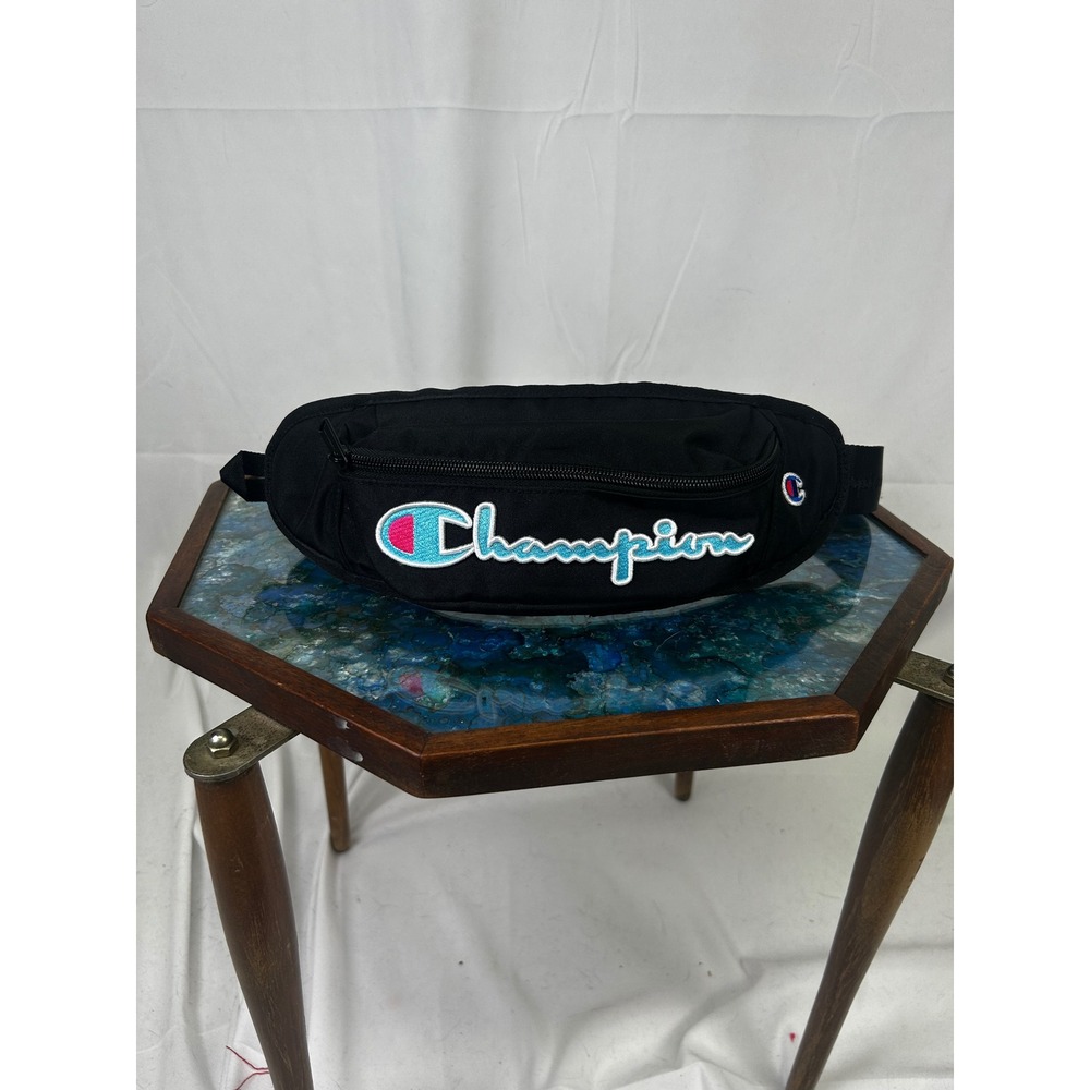 Champion Script Logo Black Fanny Pack Waist Bag Teal Pink